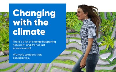 Person with branded imagery and embedded text - Changing with the Climate