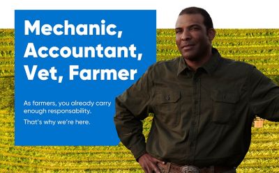  Person with branded imagery and embedded text - Mechanic, Accountant, Vet, Farmer