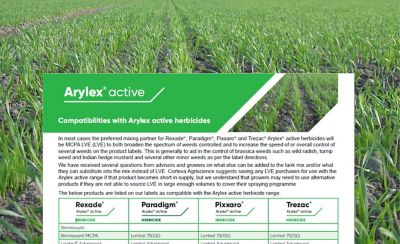 Arylex active Compatibility Chart