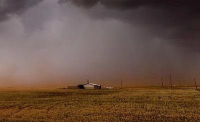 farm landscape with overcast sky