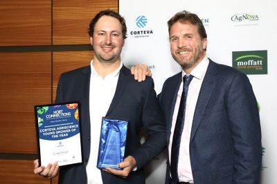 2025 Corteva Agriscience Young Grower of the Year Craig Dingle (left) and Corteva Agriscience Marketing Manager, Nick Koch.
