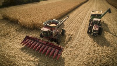 Aerial of corn harvest