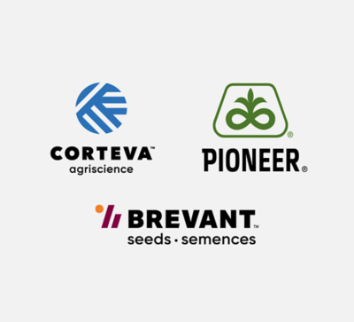 Corteva, Pioneer, Brevant logos