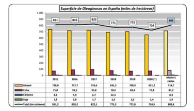 Gráfica de Superficie de oleaginosas en España