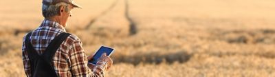 farmer on phone in field