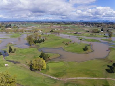 Flooded golf course after hurricane