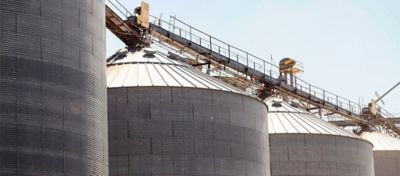 Photo - Grain Bins - Closeup - Against Blue Sky