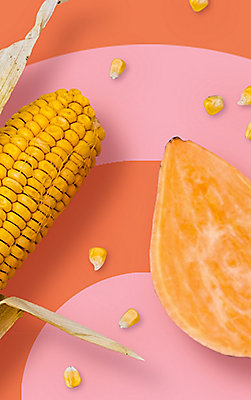 Image of a corncob and a fruit