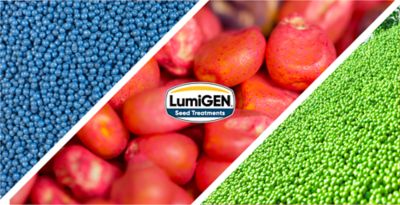 lumigen logo overlaid on various treated seeds