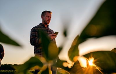 Man on phone in field