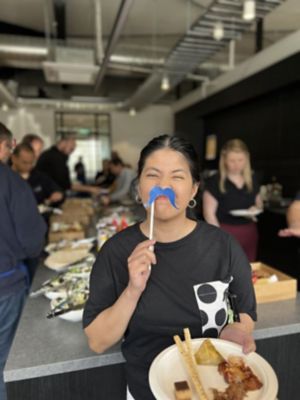 Woman celebrating Movember