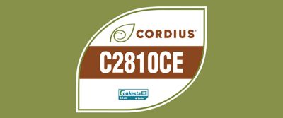 A imagem mostra um selo em formato de folha sobre fundo verde-oliva. Dentro do selo aparece a marca Cordius® com um ícone de folha, seguida pelo código “C2531E” em destaque sobre uma faixa marrom. Na parte inferior, há o logotipo “Conkesta E3 Soja Enlist”, indicando a tecnologia associada à cultivar.