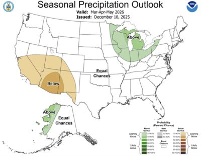 Mar thru May 2026 precipitation outlook US