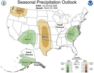 Summer 2026 precipitation outlook - US
