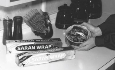 Saran wrap boxes in kitchen