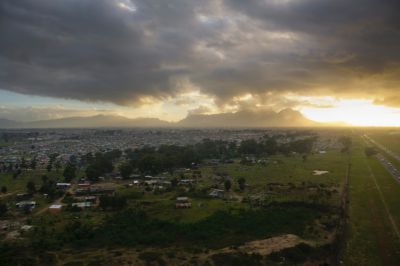 sunrise over farm - aerial view