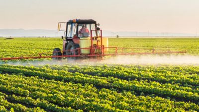 Sprayer in soybean field
