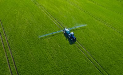 Aerial view of Sprayer in field