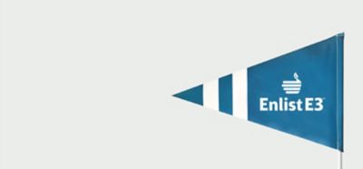 enlist E3 logo on a burgundy background