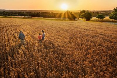 family standing in a wheat field