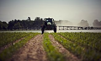 Front view of sprayer from ground level