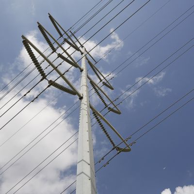 Image of power lines in a blue sky