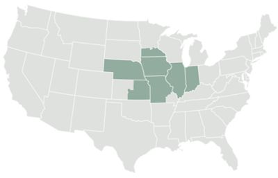 Central corn belt highlighted - NE, IA, IL, IN, eastern KS, southern MN