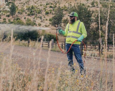 roadside worker spraying embankment