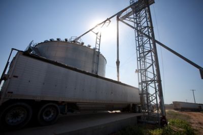 Semi at grain bin