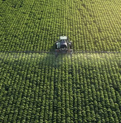 sprayer in soybean field