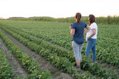 two women in bean field