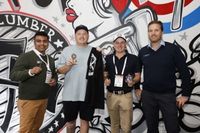 Top four axe throwers, from left: Kaushik Vora (Velisha Farms), Luke Carter (Corrigan's Produce Farms), Mitch Brimblecombe (Moira Farming), Nich Koch (Corteva)