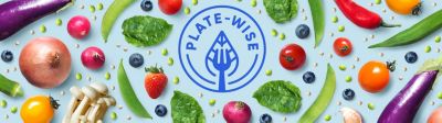 Plate-Wise blog logo with fruits and veggies surrounding the logo.