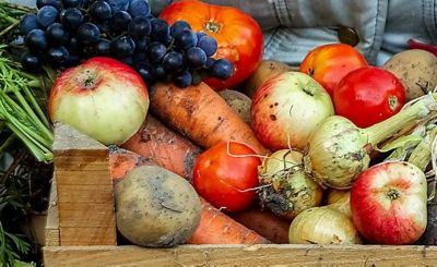 fruits and vegetables on wooden table