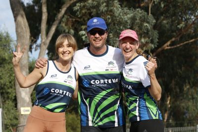 The Corteva Crew of Amelia Dennis, Nick Koch and Karen Deane competing in the Games