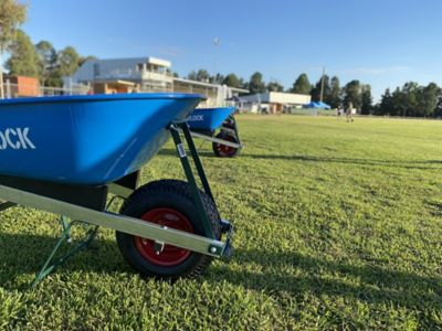 The Wheelbarrow obstacle where a team mate had to be wheeled around a post