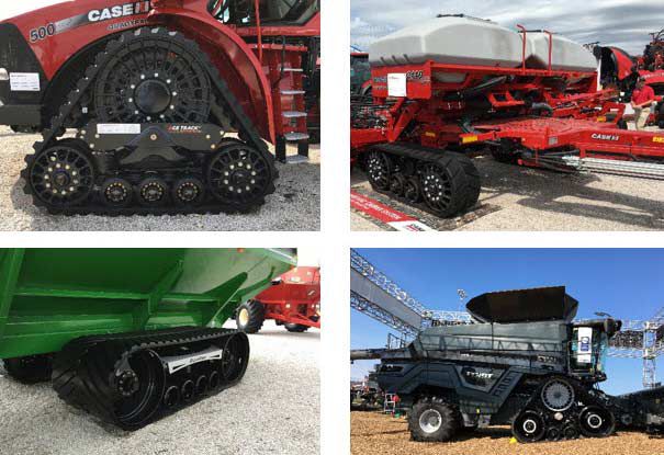 Photos showing examples of some of the numerous factory and aftermarket track options on display at the 2018 Farm Progress Show.