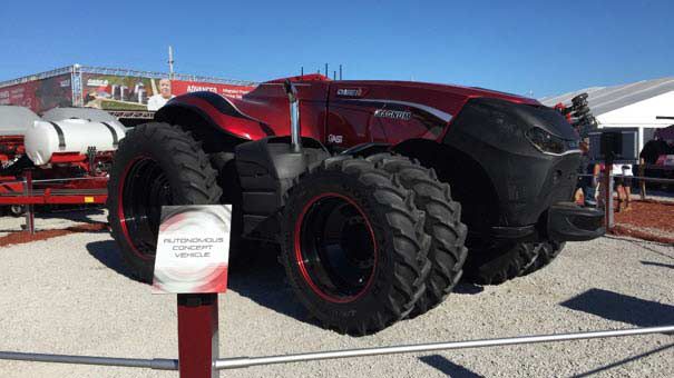 Photo showing a Case IH autonomous concept vehicle introduced at the 2016 Farm Progress Show.