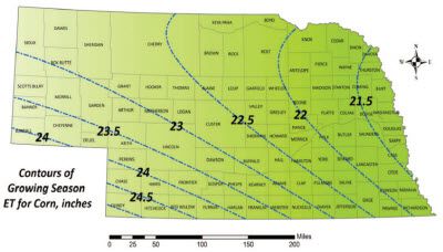 Map: Average seasonal ET for corn in Nebraska