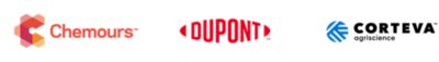 3 logos on one image: Chemours, DuPont, Corteva