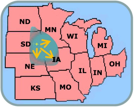 map showing diapausing variant of the northern corn rootworm