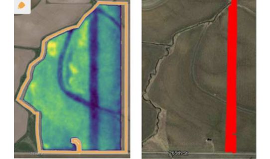 Granular Insights satellite imagery and associated application map for VT corn fungicide application in Carroll County, IA, August 2018.