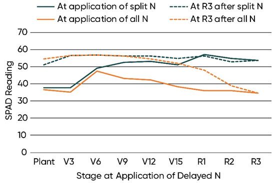 while dashed lines show SPAD readings at stage R3.