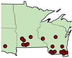 Map listing18 locations evaluated in Wisconsin, Minnesota and South Dakota for effect of harvest timing on corn yield and moisture, 2013.