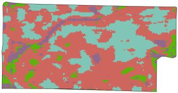 Four-year multi-year yield map with Low Cutoff set at 90%, High Cutoff set at 110%, and Stability Cutoff set at 20%