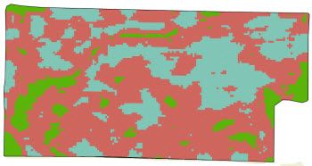 Four-year multi-year yield map with Low Cutoff set at 90%, High Cutoff set at 110%, and Stability Cutoff set at 100%