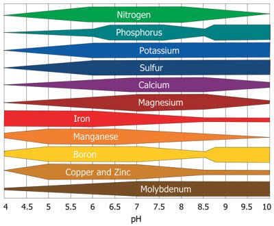 Relative availability of plant nutrients by soil pH.