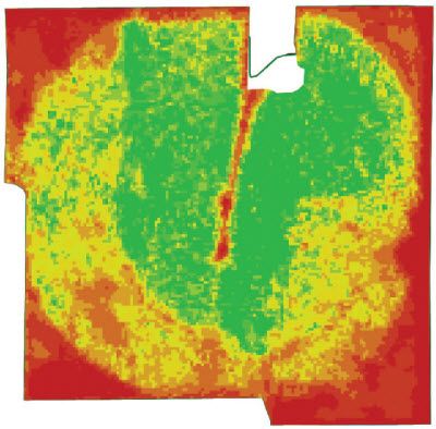 NDVI-Green imagery showing sandy soils under stress.