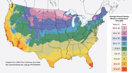 U.S. average annual extreme minimum temperatures.