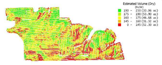 Yield monitor estimated volume map